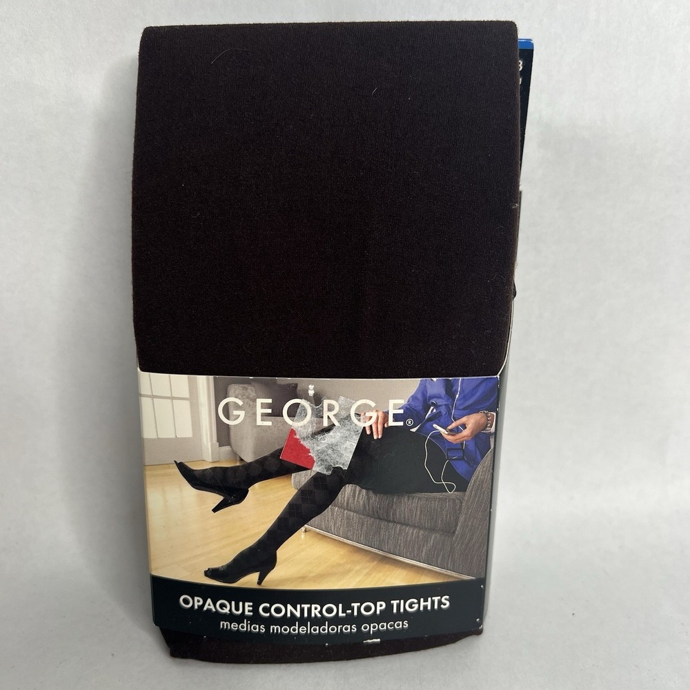 New George Opaque Control Top Tights Microfiber Legs Brown Pair Size 3 Hosiery